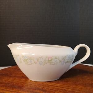 Towne House Georgia Pattern Gravy Boat Bowl‎ Blue & Pink Flowers Silver Trim